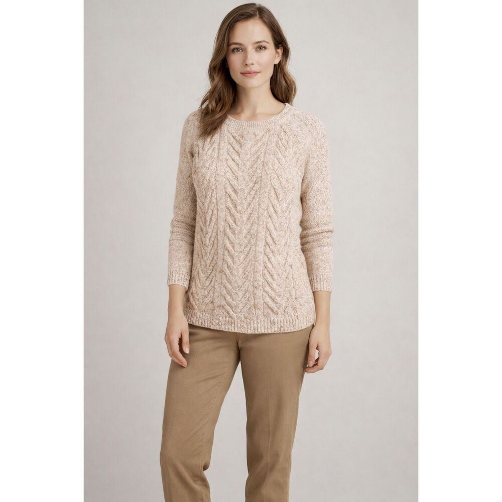Talbots Cable Knit Sweater Beige Marled Women’s Medium Crewneck